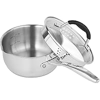 AVACRAFT Stainless Steel Saucepan with Glass Lid, Strainer Lid, Two Side Spouts for Easy Pour with Ergonomic Handle…