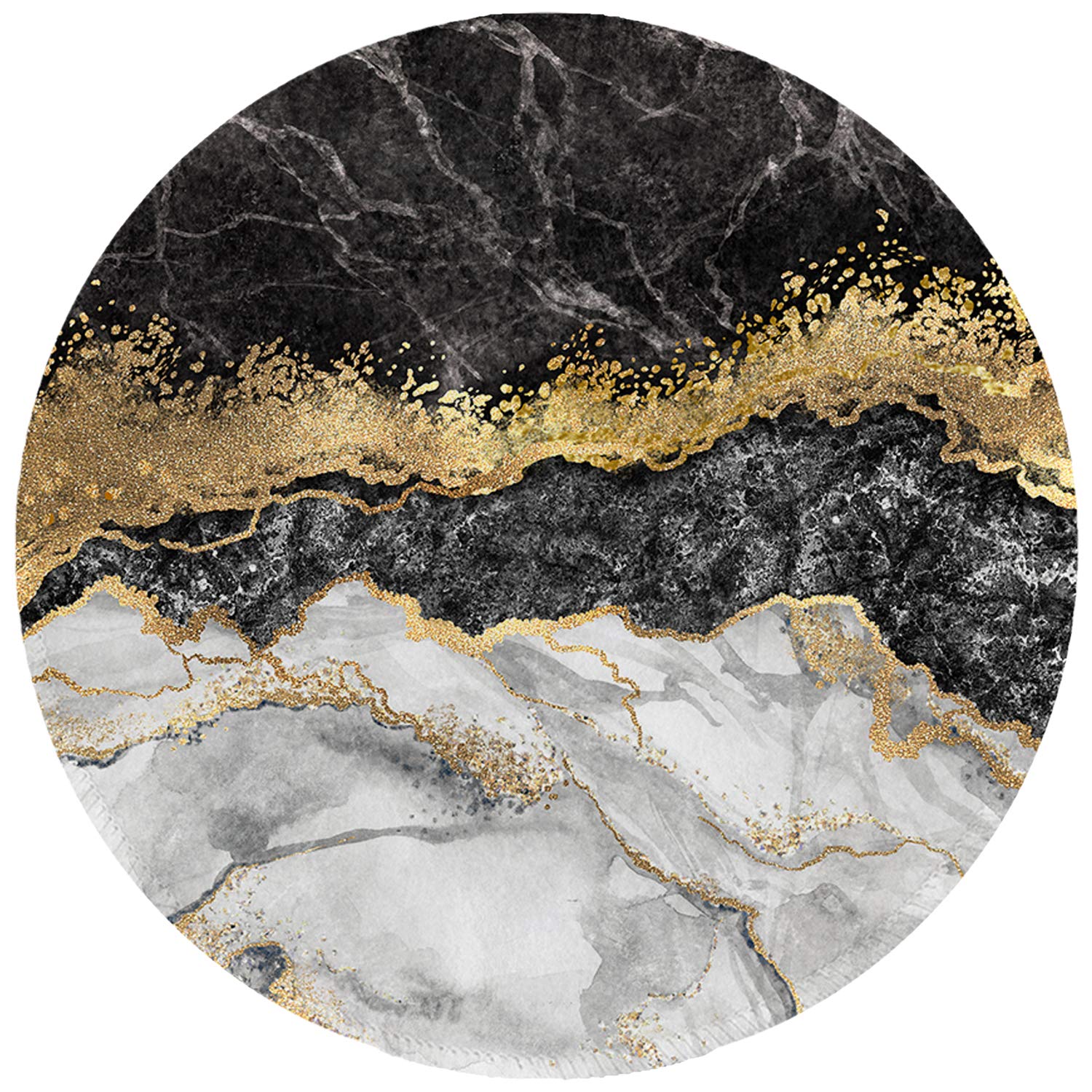 ITNRSIIET Mouse Mat Small Round Mouse Pad with Stitched Edge, Waterproof Smooth Surface Premium-Textured Mousepad with Non-Slip Rubber Base, for PC Laptop Office&Home, Black Cracked Marbling