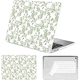 Seorsok Compatible with MacBook Air 13 Inch Case 2022 2021 2020-2018 Release A1932 A2179 M1 A2337 Touch ID,Elegant Sage Green Flower Plastic Hard Shell Case with Keyboard Cover,Blooming Floral