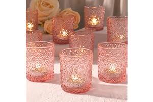 LANTTU Pink Votive Candle Holder Set of 12, Flower Tea Lights Candles Holders for Wedding Table Centerpieces, Birthday Parties, Anniversary, Pink Bridal Shower and Holiday Decorations