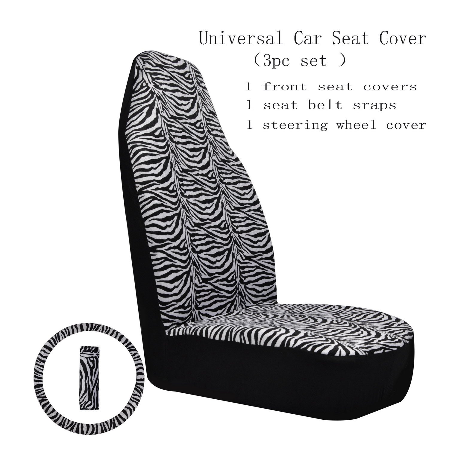 Plush Front Seat Covers Universal Zebra Cloth Seat protection Cover with Steering Wheel Cover Seat Belt Cover