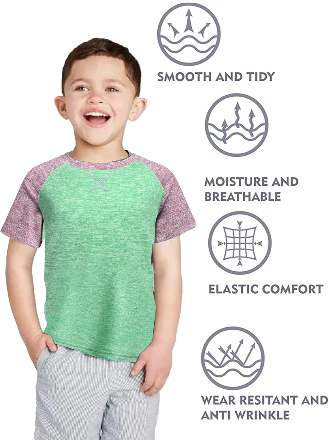 Arshiner 2 Pack Boys' Active Performance Raglan Shirts Short Sleeve Dry-Fit Tee Shirt: Clothing