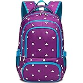BLUEFAIRY Kids Backpack for Girls Primary Elementary School Bag Bookbag for Childs Book Bag Mochilas Escolares para Niñas de 4-6 Back to School Cute Gifts 17" Heart Print/Purple