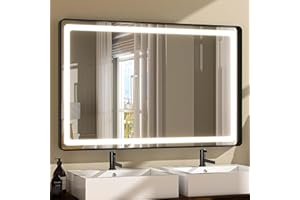 Hasipu 40×30 Inch LED Bathroom Mirror with Lights, Black Metal Frame Bathroom Light Mirror for Vanity Anti-Fog, Dimmable, 3 Colors (Horizontal/Vertical)