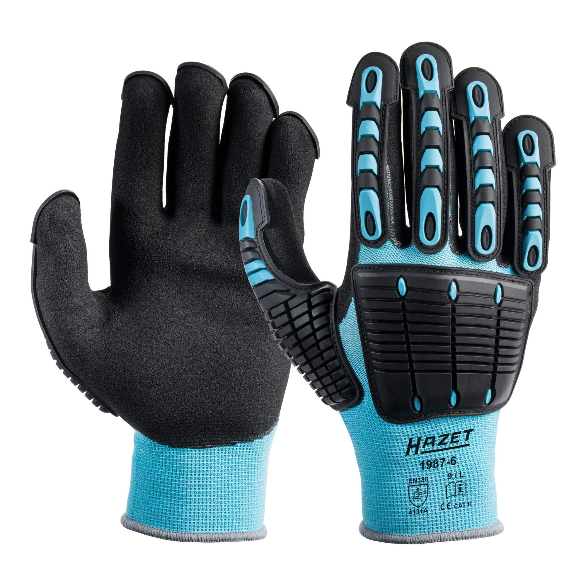 Hazet Mechanics Gloves (TPR Protectors on Fingers and Back of Hand) Large 1987-6, Black/Blue, L (Pack of 2)
