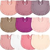 Seematn 10 Pcs Baby Muslin Bibs for Unisex Girls & Boys Drool Bibs Bandana Ruffle Soft Cotton for Newborn Infants Toddlers(Retro Colors)