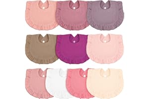 Seematn 10 Pcs Baby Muslin Bibs Drool Bibs Bandana Ruffle Soft Cotton for Newborn Baby Infants Girl Teething Toddlers Boy(Retro Colors)