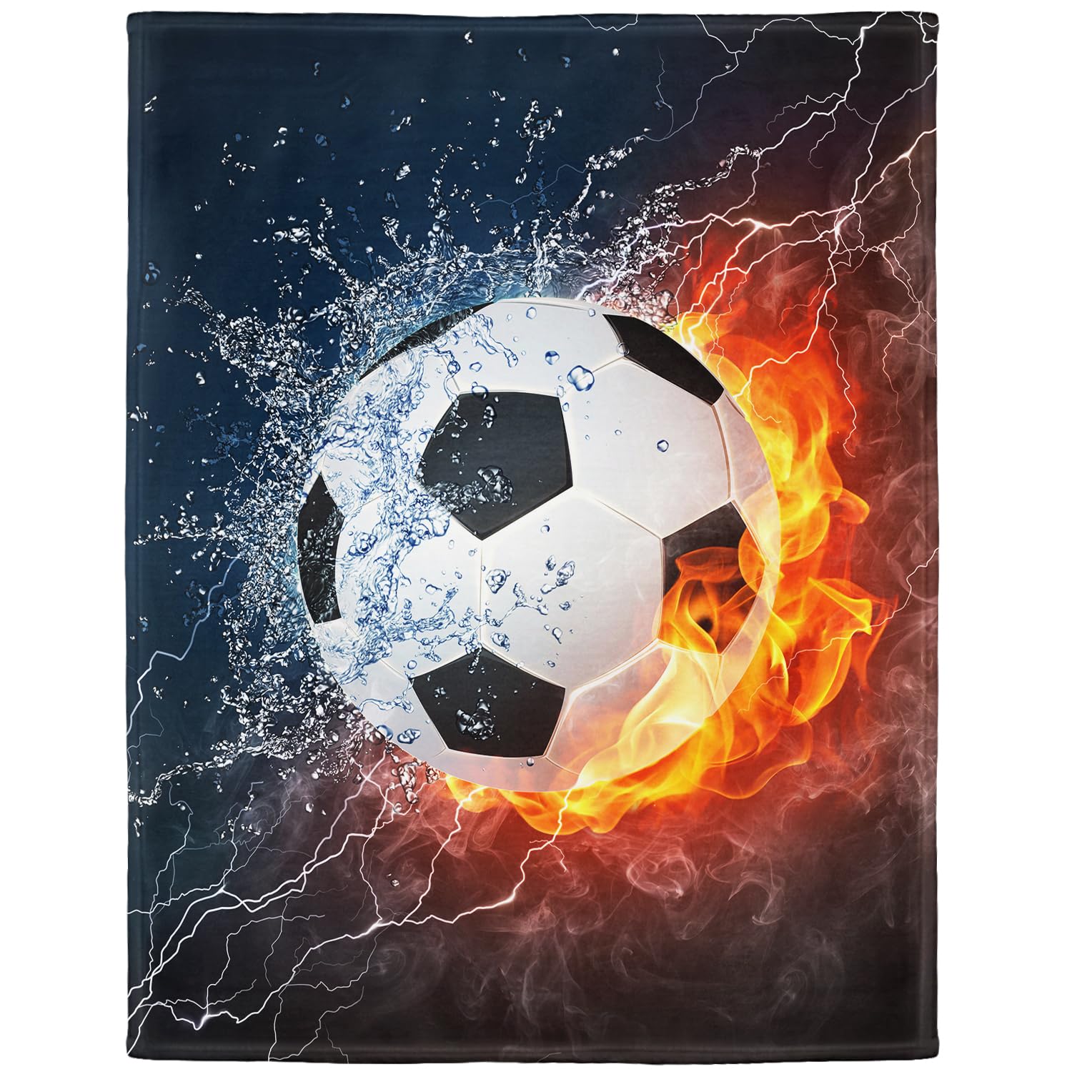 YISUMEI Blanket 150 x 200 cm Soft Flannel Soft Fleece Blanket Bed Throw Sport Series Soccer Football Fire Flash