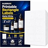 25 Sheets 2" x 3" Printable Matte White Rectangle 8up Waterproof Labels | 200 Pcs Printable Blank Jars Labels Matte White Bottle Stickers Vinyl Sticker Paper Dries Quickly for Inkjet Printer
