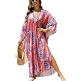 IMAGEKOPE Kaftan Dresses for Women Plus Size V-Neck Moo Moos Batwing Kaftan Beach Dress Bathing Suit Cover-Up Loungewear