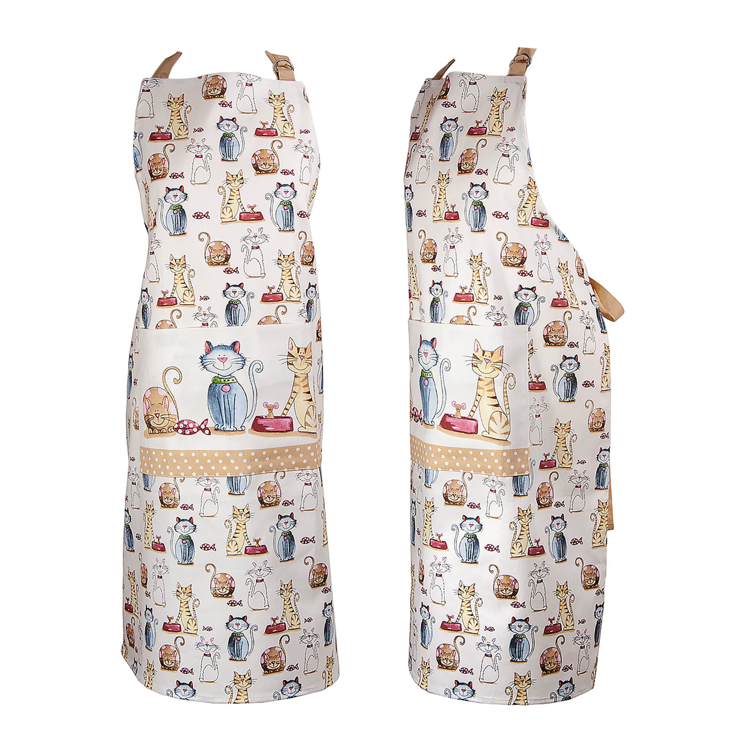 SPOTTED DOG GIFT COMPANY Cat Apron for Women, Kitchen Cooking Apron with Pocket, 100% Cotton Adjustable, Cute Cat Themed Gifts for Cat Lovers