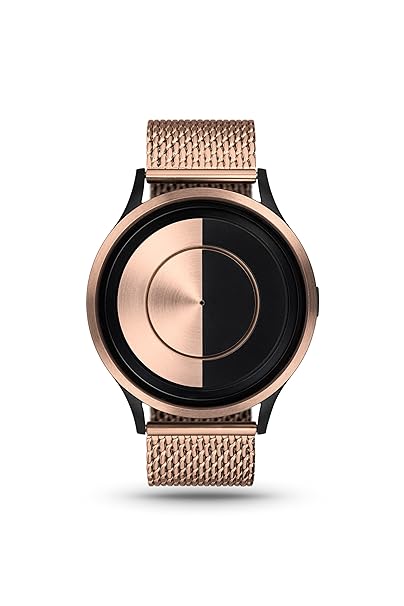 ZIIIRO Lunar Rose Gold Metallic Unisex Armbanduhr Analog Quarz minimalistische Designer Uhr Halbmond mit Metallarmband Mesh