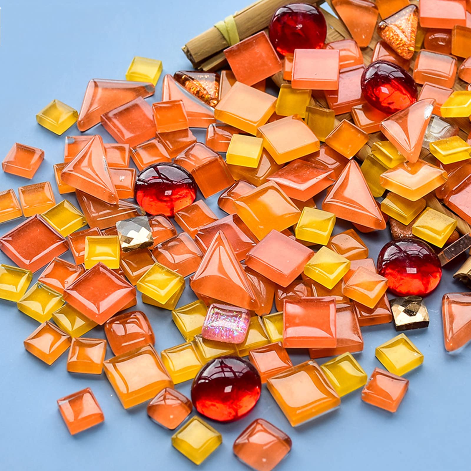 BTMIEY 200g Mixed Color Crystal Mosaic Tiles, Tiny Mini Mosaic Tile DIY Hobbies Children Handmade Crystal Craft for Craft Bathroom Kitchen Home Decoration DIY Art Projects (Orange Series)