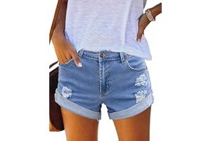 luvamia 2024 Jean Shorts Womens Mid Rise Casual Ripped Distressed Stretchy Denim Shorts Y2K Fold Hem Short Hot Pants