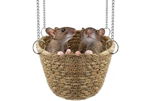Jevnd Natural Grass Rat Hammock for Cage, Tightly Woven Non-Collapse Rat Bed, Chew Proof Rodent Hammock for 1-2 Rats to Snugg