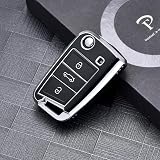 OATSBASF Car Key Case Cover for VW Golf 7 Polo Tiguan Skoda MK7 3 Button Silver view 2