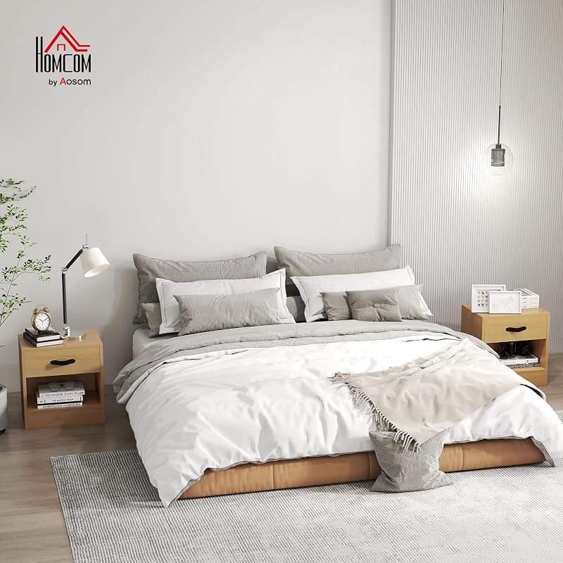 Pacote de 2 Mesas de Cabeceira Estreitas com Gaveta 39x28x41 cm Natural