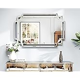 Chende Scalloped Large Wall Mirror, 28" x 40" Bathroom Mirror with Beveled Edge and Glass Pieces, Wall Decor for Living Room,