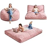 Hobestluk Bean Bag Chair Convertible Beanbag Chairs for Adults, 3 in 1 Bean Bags with Plush Chevron Cover, Adult Bean Bag Chair for Living Room, Bedroom (Pink, Full)