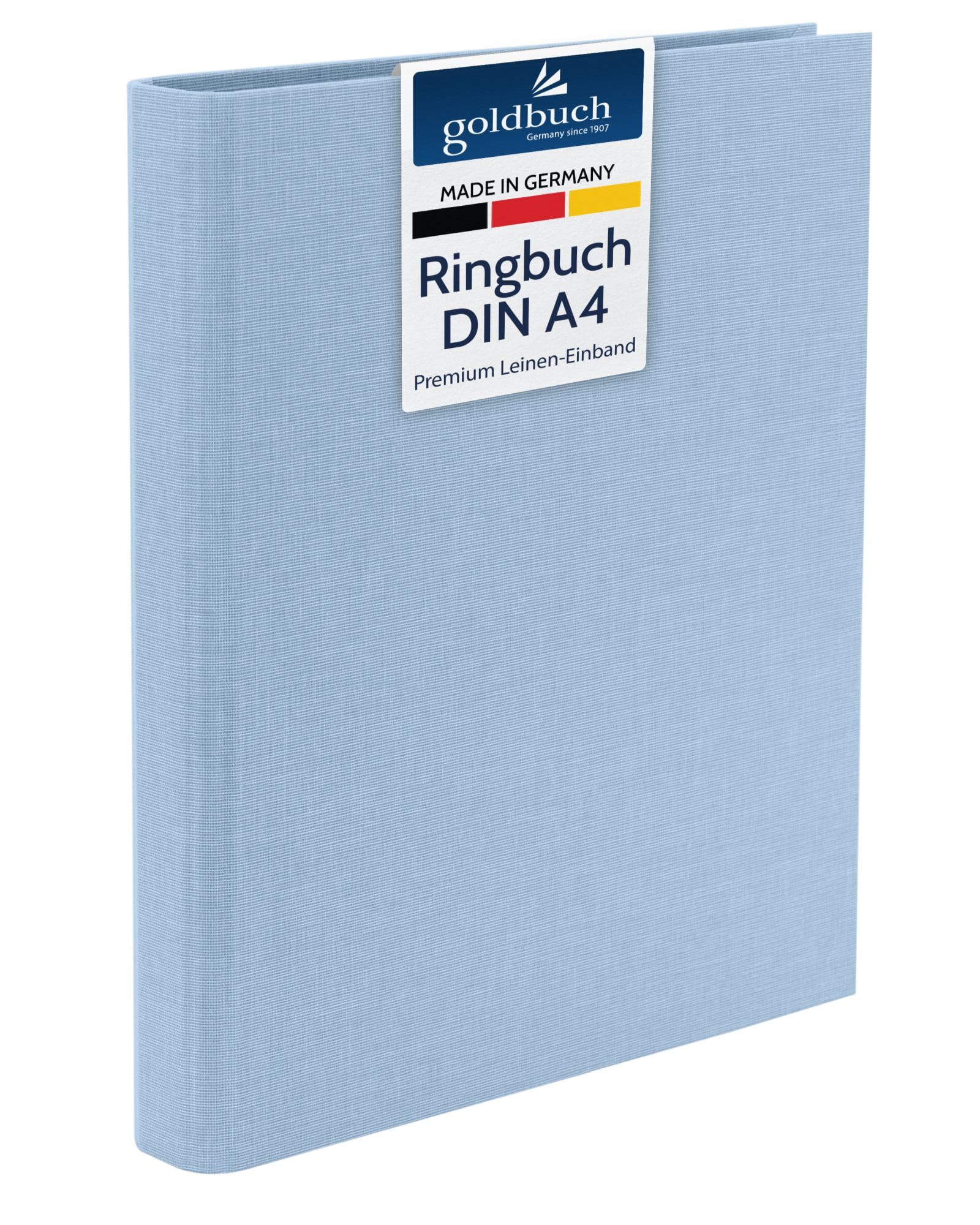 goldbuch Bella Vista 37 729 Ring Binder A4 Sky Blue, Folder Dimensions 32 x 27.5 x 4.5 cm, Stapler with 4-Ring Mechanism and Clamping Clip, Ring Binder Format DIN A4, Linen Cover, Blue Folder