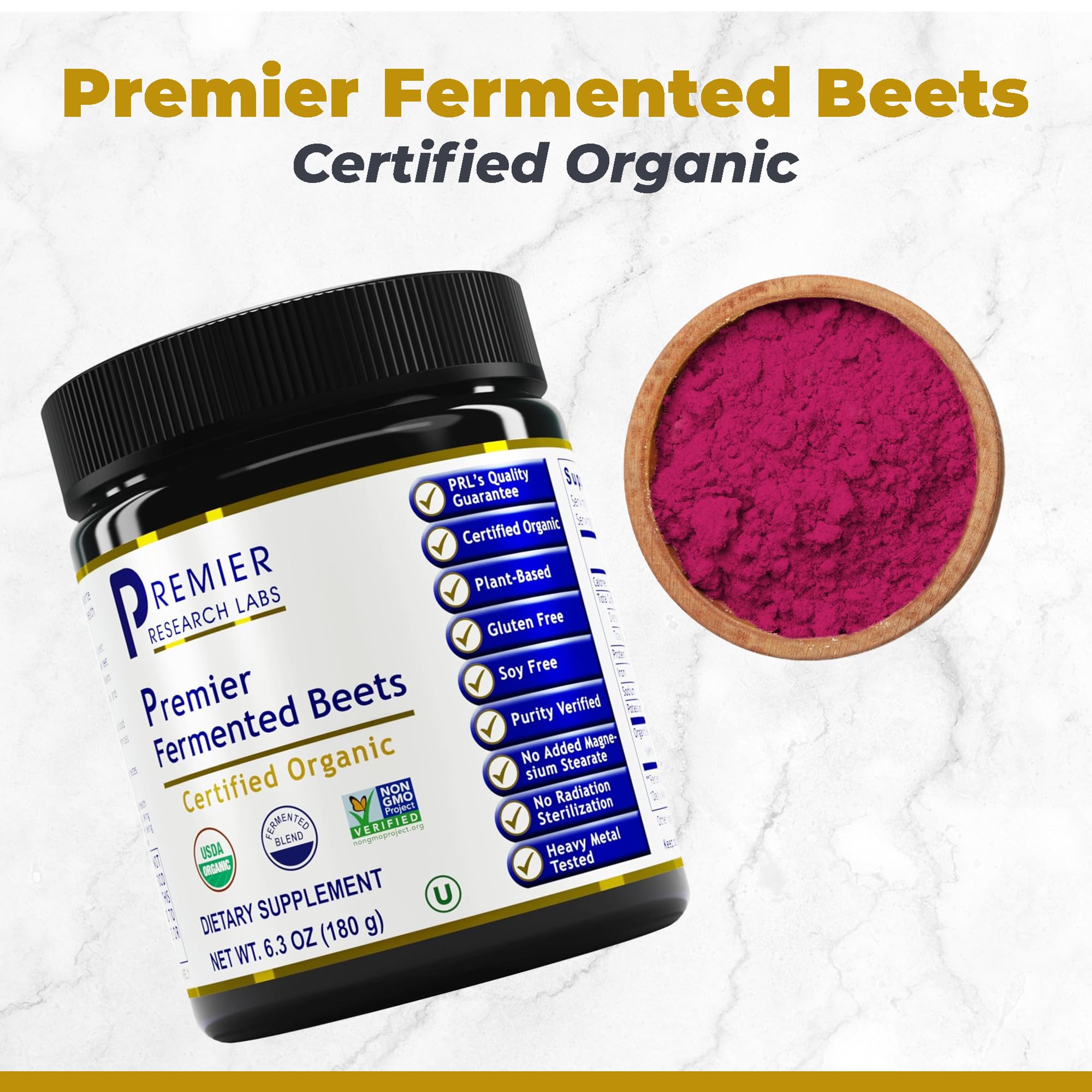 Premier Research Labs Premier Fermented Beets - Beet Root Powder Fermented, Organic Fermented Beets for Men & Women, Beetroot, Nitrates - 6.3 Oz Jar