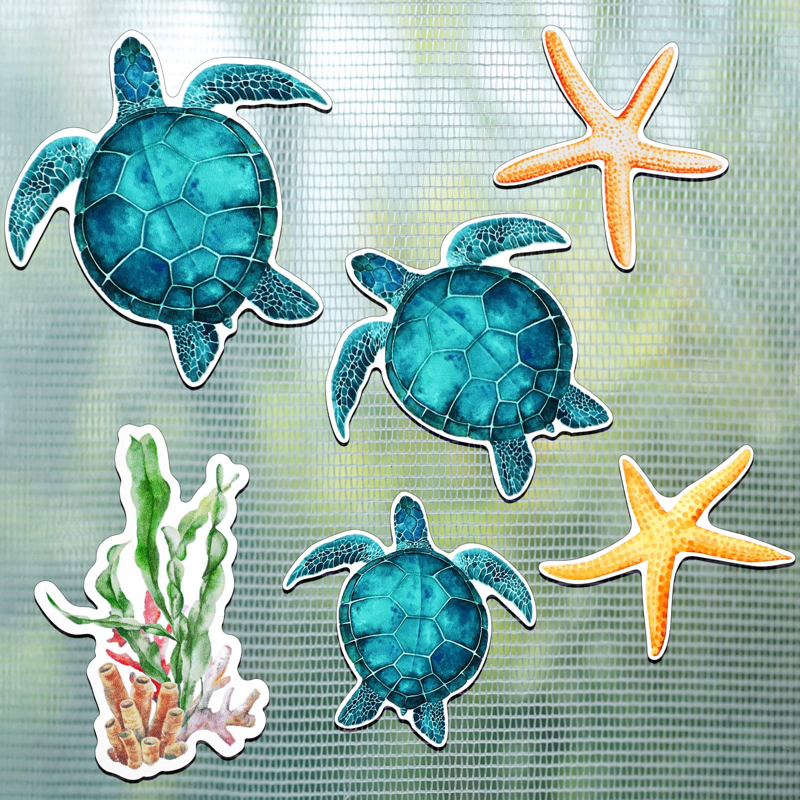 MWOOT 6-Piece Sea Turtle Screen Magnets – Double-Sided Door Decals, 3 Designs, For Pet Strike Prevention