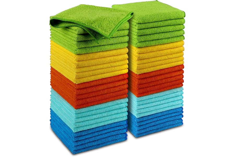 AIDEA Microfiber Cleaning Cloth-50PK, Microfiber Towels for Cars, 12×12" | Premium Wash Cloths, Dusting Cloth Cleaning Rags, 