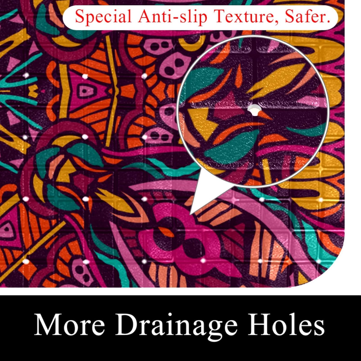 Tub mats Original Bath Mat Non-Slip Shower Mats (26.9x14.7in) Vintage Ethnic Boho Flower Print Adults and Kids Bathroom Showers,Smooth/Non-Textured Tubs: Health & Personal Care