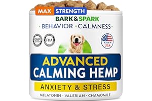 BARK&SPARK Advanced Calming Chews for Dogs - Hemp Chew + Melatonin - Anxiety Relief - Sleep Aid - Relaxing Treats - Stress Relief During Fireworks, Storms, Thunder, Barking