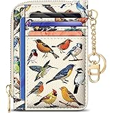 GIANCOMICS Slim Wallet Credit Card Holder Women, Bird Rfid Blocking Small Card Case, Keychain Thin Pocket Curved Zipper Wallet, Travel Card Holder PU Leather ID Window, Ladies Female Gifts