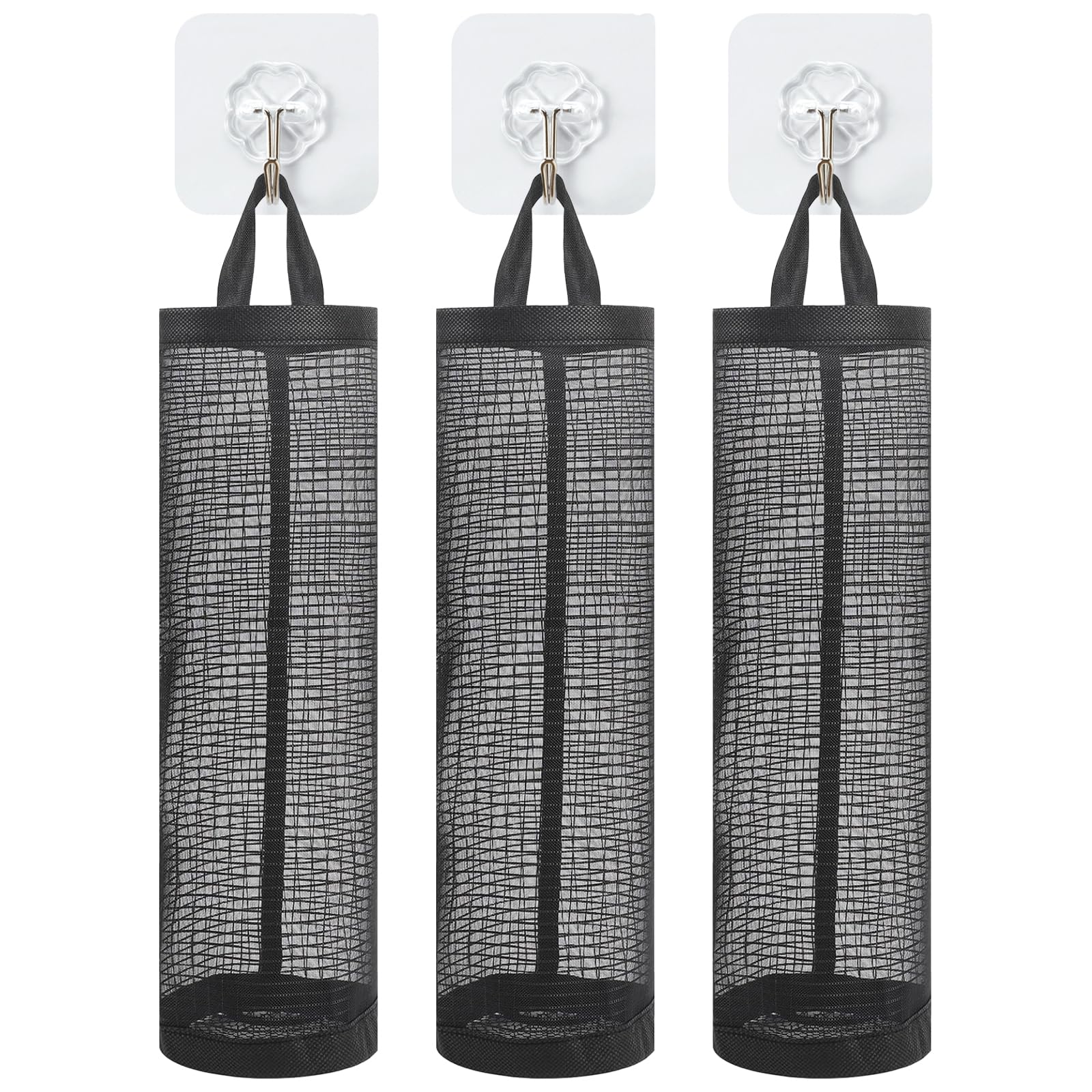 RANYAKE 3PCS Trash Bag Holder Storage Bag,Carrier Bag Storage Holder,Carrier Bag Storage with Sticky Hooks,Plastic Bag Organiser Dispenser,for Kitchen and Bathroom Rubbish and Shopping Bag Organisers