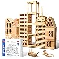 ICEKO KN 100pcs Classic Wooden Building Blocks Set,Solid STEM Building Toys for Kids, Preschool Learning Montessori Toys for Toddlers, Boys & Girls Birthday Gift (Log Color)