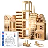 ICEKO KN 100pcs Classic Wooden Building Blocks Set,Solid STEM Building Toys for Kids, Preschool Learning Montessori Toys for Toddlers, Boys &amp; Girls Birthday Gift (Log Color)