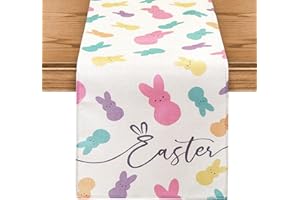 NATEBUR Linen Happy Easter Egg Rabbit Table Runner, Flower Bunny Ears Gnomes Table Decorations for Indoor Outdoor Home Party, Spring Summer Seasonal Buffalo Plaid Kitchen Dining Holiday Decor 13 x 72 Inch