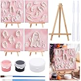 Crtin 6 Set Halloween Spackle Ghost Painting 3D Textured Painting Kits Pink | Halloween Craft Kit with Easel, Quartz Sand Pigments Paints Brushes Included, Halloween Party Favor for Home Party Decor