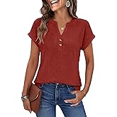ANRABESS Women Tops Short Sleeve V Neck Eyelet Shirts Dressy Casual Blouses 2026 Summer Tee T-Shirts Vacation Outfits