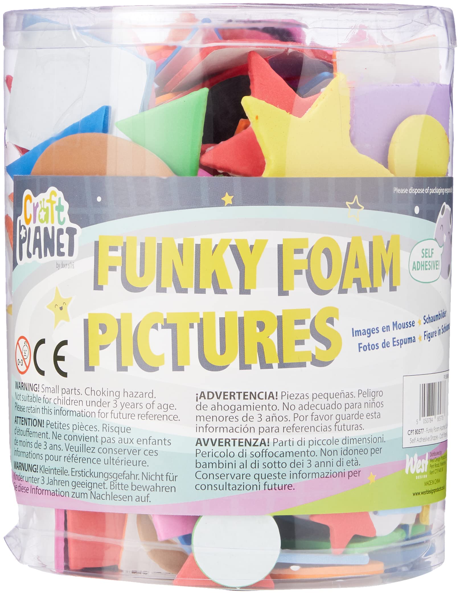 Craft Planet Self Adhesive Funky Foam Shape Tub, Assorted Colours — image 1