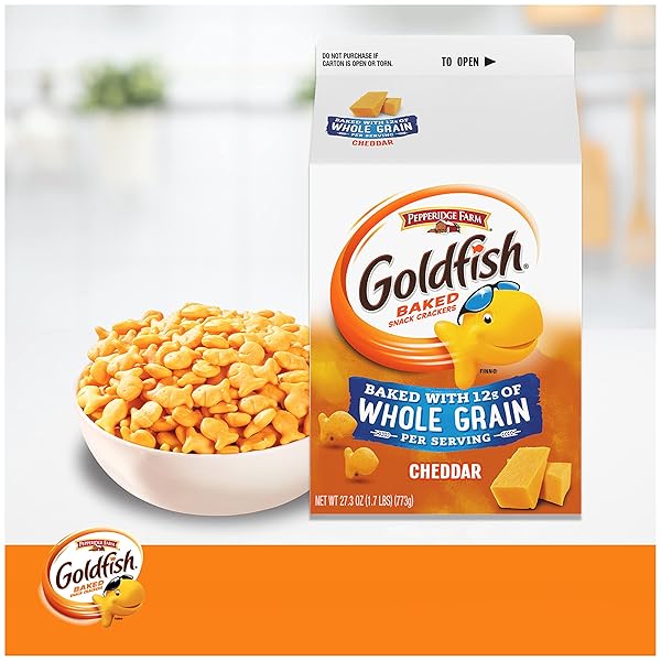 GOLDFISH CHEDDAR CHEESE CRACKERS, BAKED WITH WHOLE GRAIN, 27.3 OZ CARTON