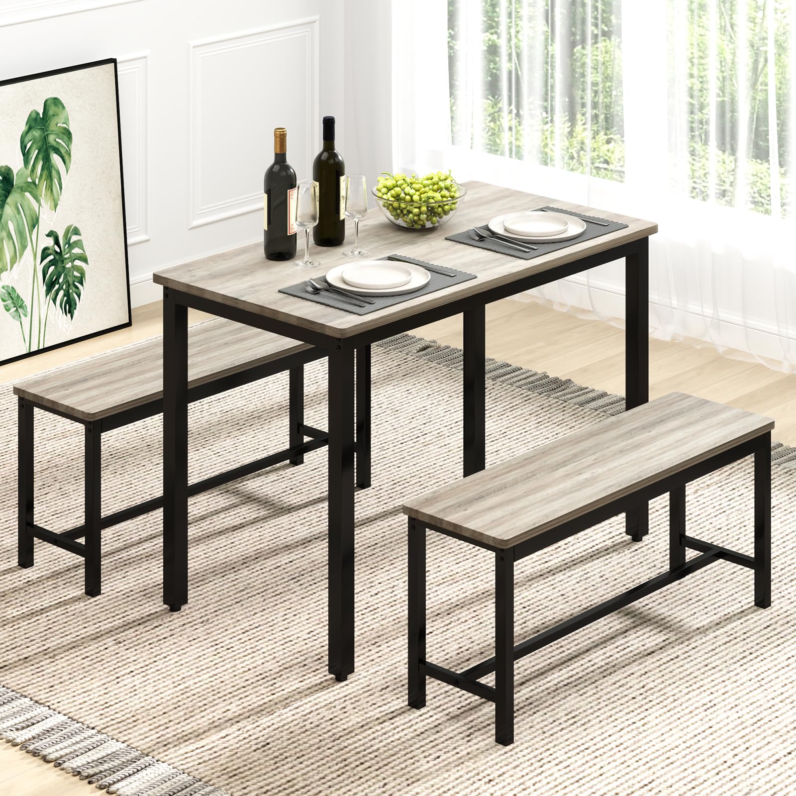 Photo 1 of ********************Missing parts************
Rovibek Dining Table Set for 4 with 2 Benches – Space-Saving Kitchen Table Set for Kitchen & Dining Room, Grey