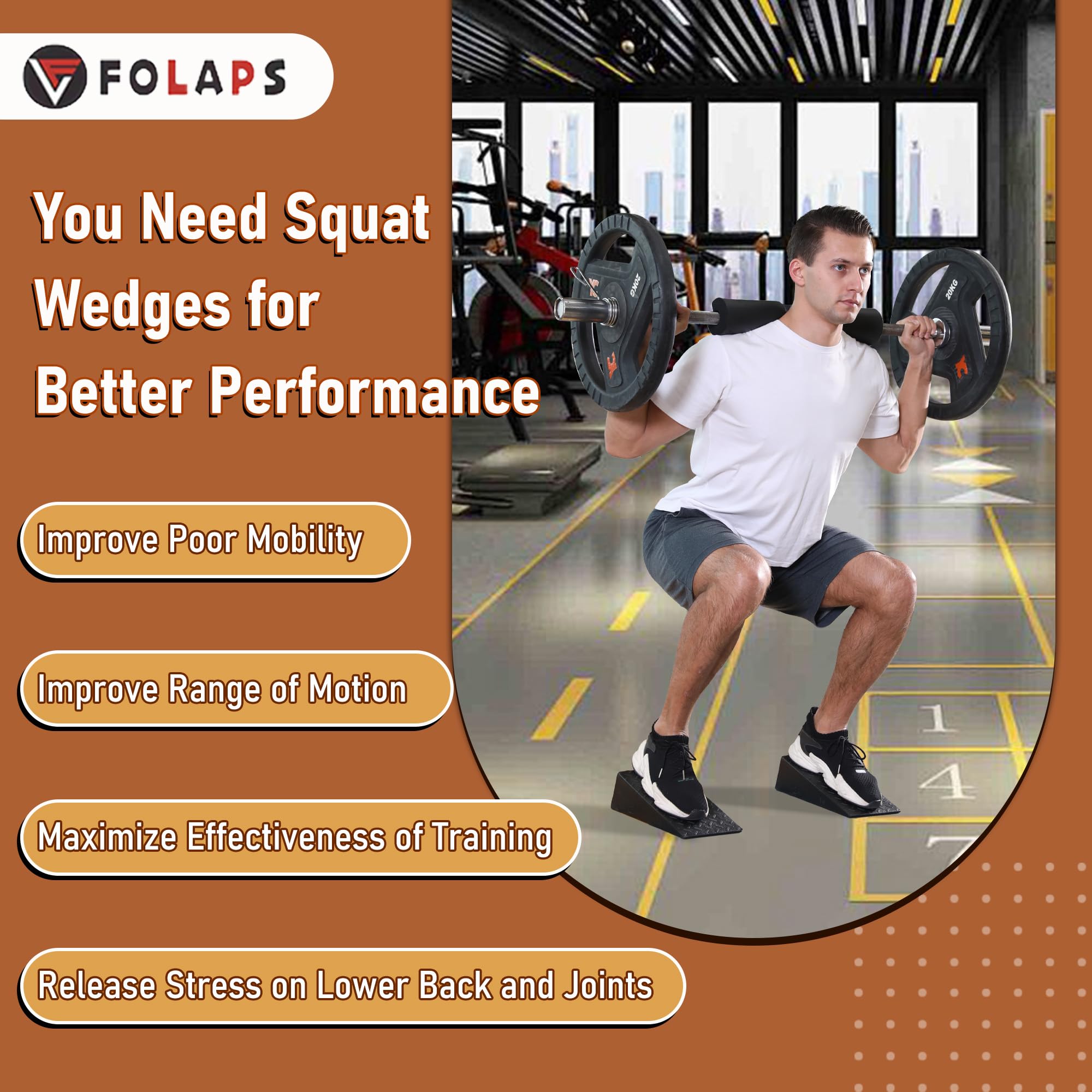 Folaps Squat Wedge Block for Heel Elevated Squat Weightlifting Calf Stretcher Slant Board for Mobility Balance and Strength Performance