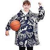 Sports Blanket Hoodie Men & Kids, Oversized Wearable Blanket Kids, Teens, Adults, Soccer & Basketball Hoodie Blanket for Boys