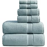 Springtree Home Luxury Bamboo Rayon Bath Towel Set 6 Piece Set | 35% Bamboo Rayon - 65% Cotton | Absorbent Quick-Dry Towels for Bathroom | Oeko-TEX Standard 100 Cotton | Aegean