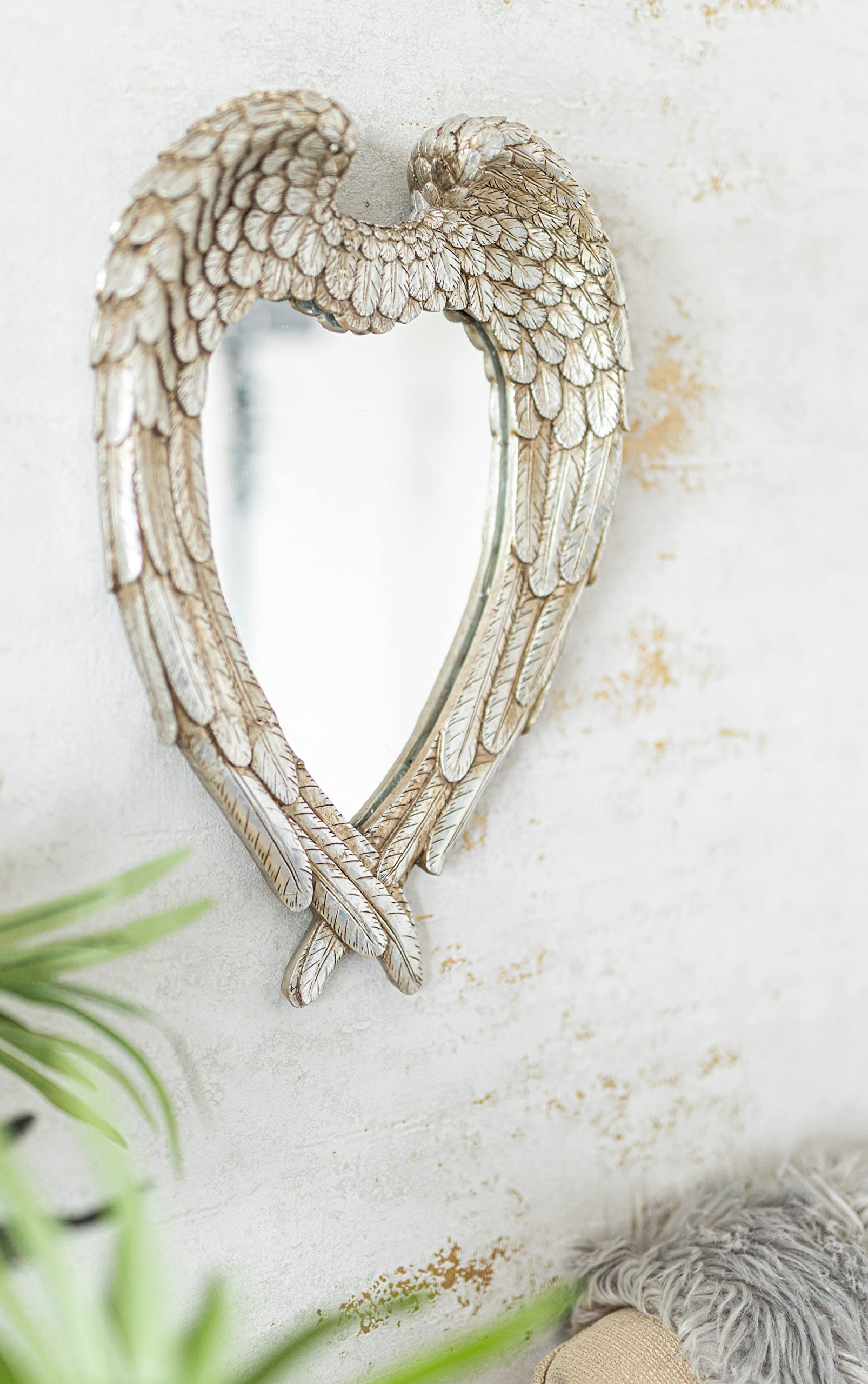 HomeZone Heart Shaped Angel Wings Wall Mirror Decorative Hanging Mirrors for Walls Vintage Wall Mounted Mirrors Wall Decor for Hallways Stairs Living Rooms Home Decoration Bedroom Decor