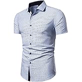 LOCALMODE Men's Regular Fit Cotton Business Casual Shirt Solid Short Sleeve Button Down Dress Shirts