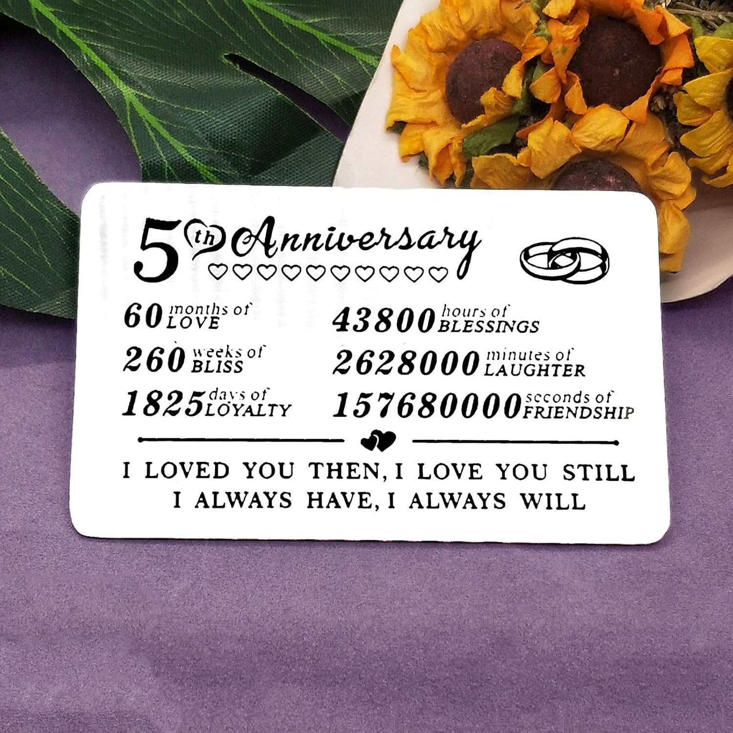 Anniversary Card Gift Valentine’s Day Metal Wallet Insert Card 5 Year Anniversary Card Gift for