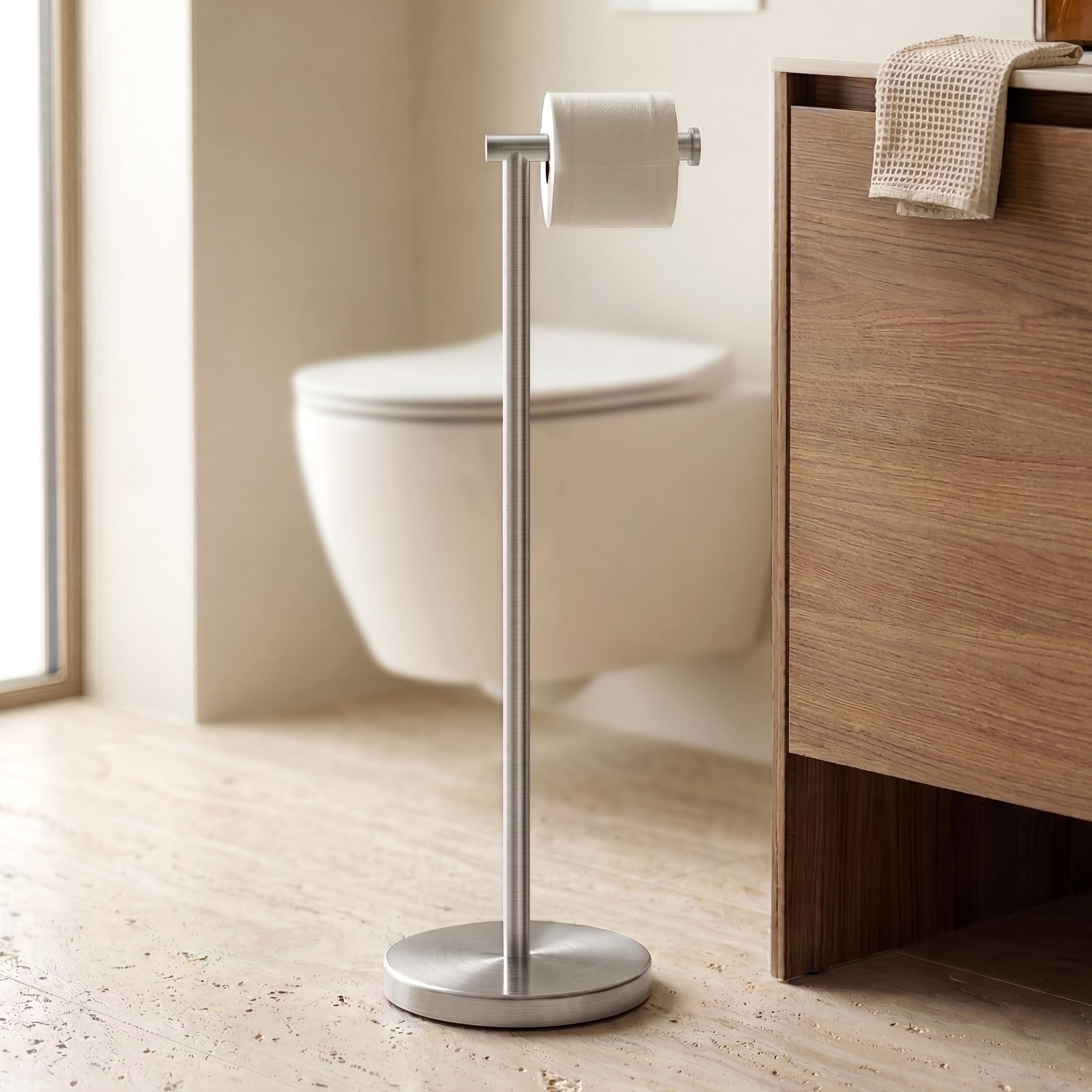 KES Toilet Roll Holder Free Standing 66cm (Taller Version), Toilet Paper Holder with Weighted Base for Bathroom, Modern Rustproof SUS304 Stainless Steel, Brushed Finish, BPH283S66-2