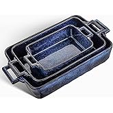 VICRAYS Ceramic Bakeware Set, Porcelain Rectangular Lasagna Pans Casserole Dish Set for Baking, Cooking, Kitchen, Cake Dinner, Banquet and Daily Use, 3 PCS, 15 x 8.5 Inches(Blue)