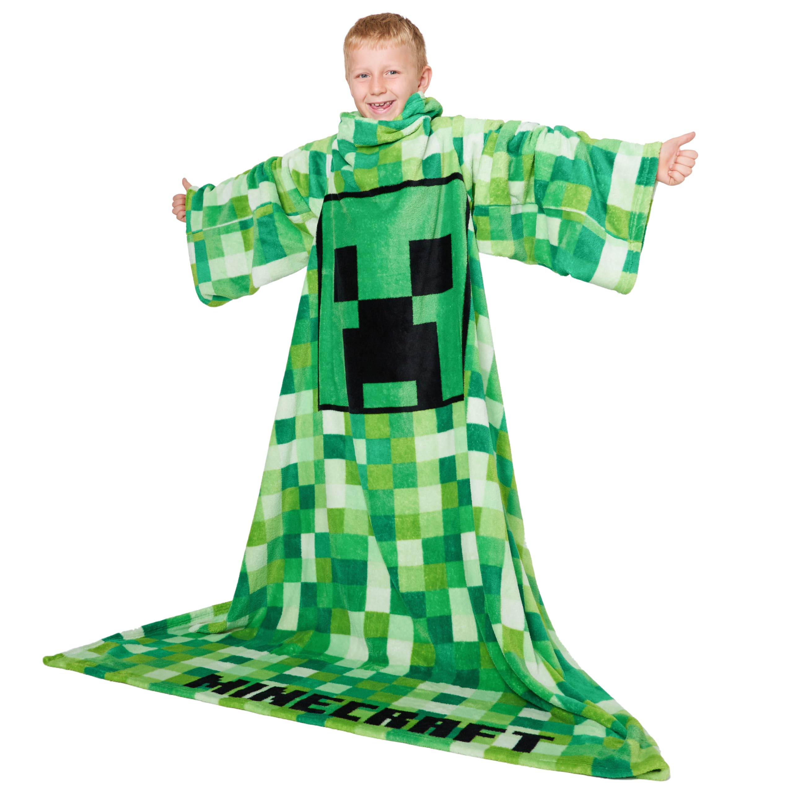 Minecraft Wearable Blanket for Kids and Teenagers - One Size Kids Blanket with Sleeves Cosy Lounge Wear Gifts for Boys (Green) — image 1