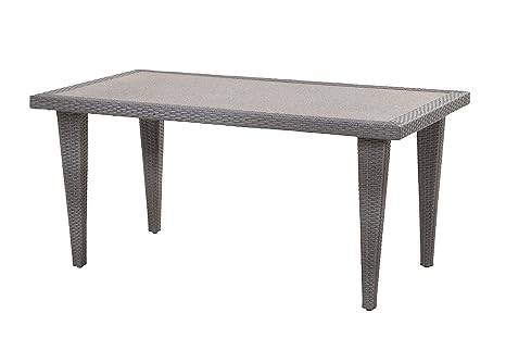 Bukatchi Alu Polyrattan Geflecht Gartentisch 'Quarto' 180 x 90 cm Rattan, silverline grau, Spraystone