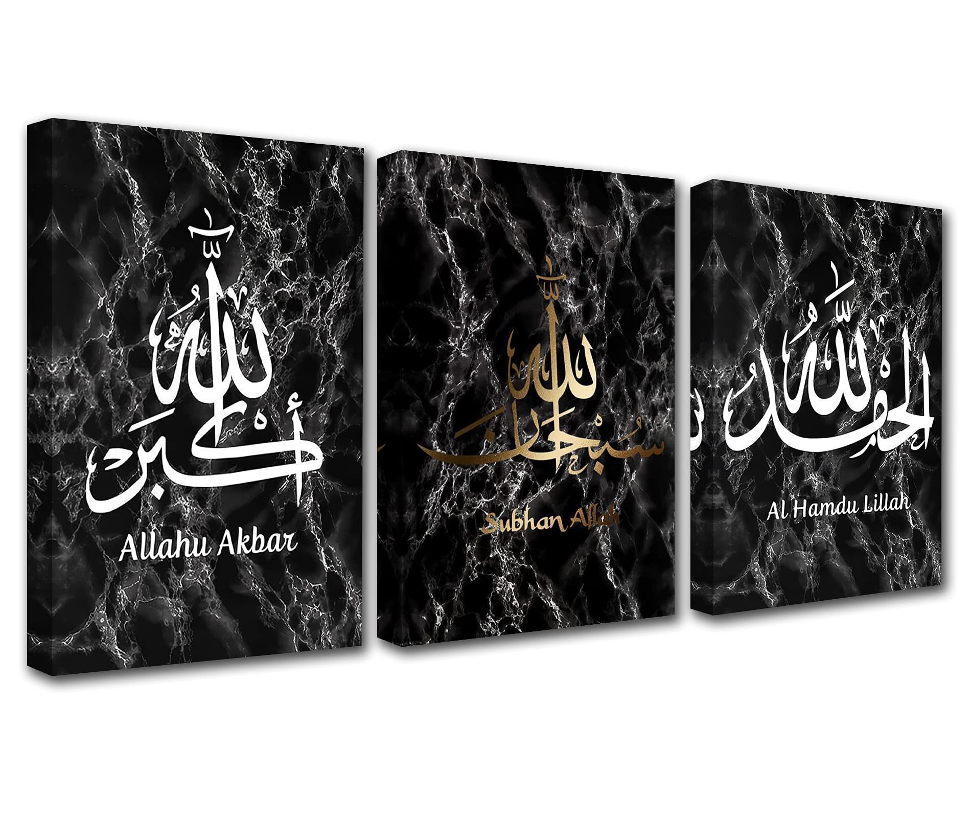 Islamic Calligraphy Wall Decor Canvas Wall Art for Living Room Decor Muslim Calligraphy 3 Pieces Black Arabic Islamic Room Wall Pictures Arabic Calligraphy Kitchen Wall Decor Artwork Framed 42x20 Inch